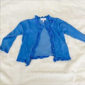 Rachel Riley Girls, 2Y blue sweater ruffle trim.